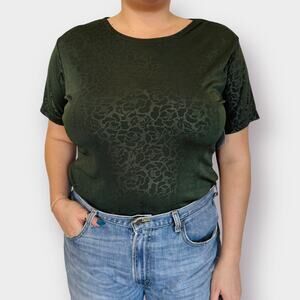 90s Complex Plus Green Floral Stretch Top Size 1X